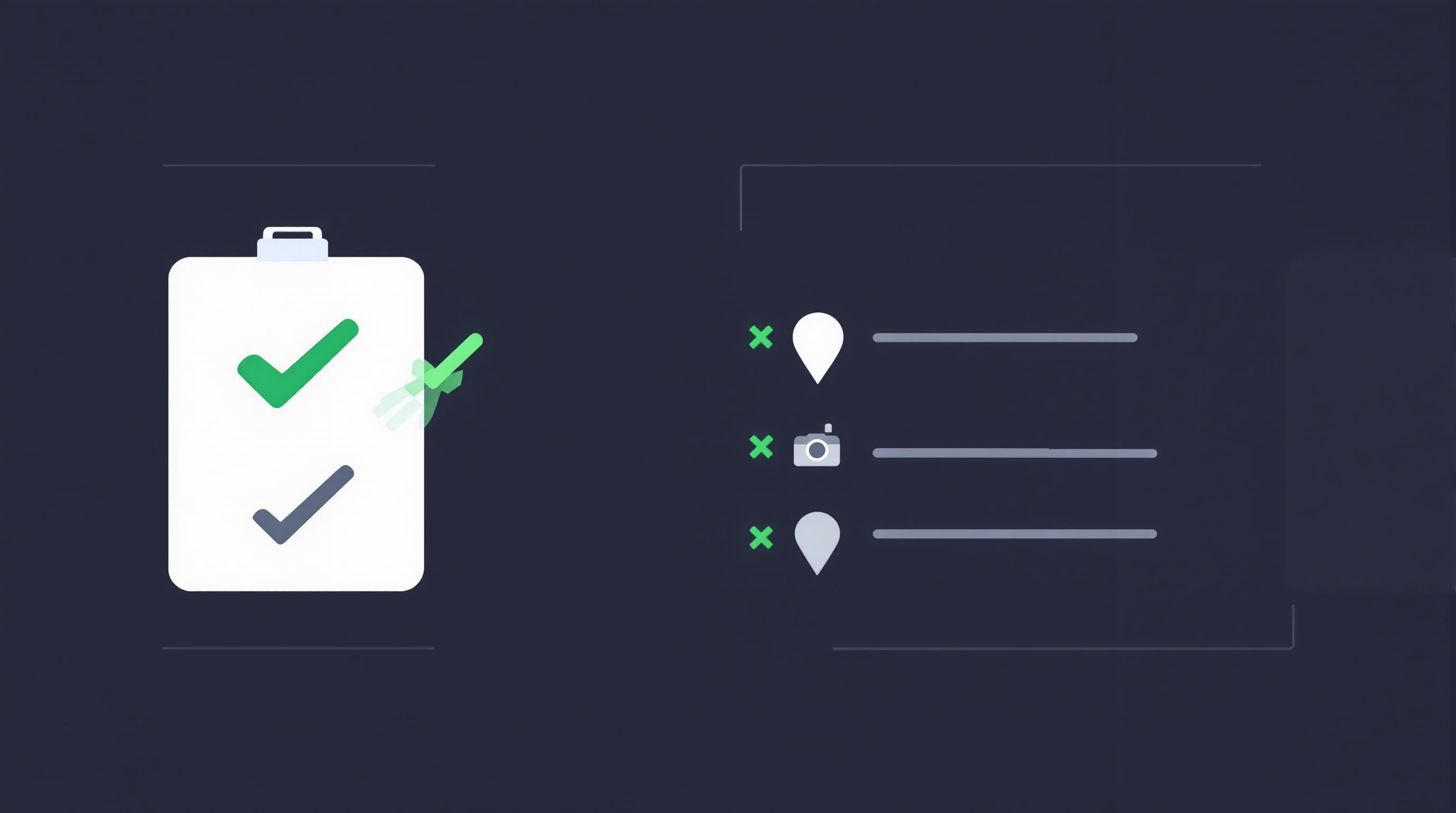 Digital checklist with camera and GPS icon being filled with green checkmarks