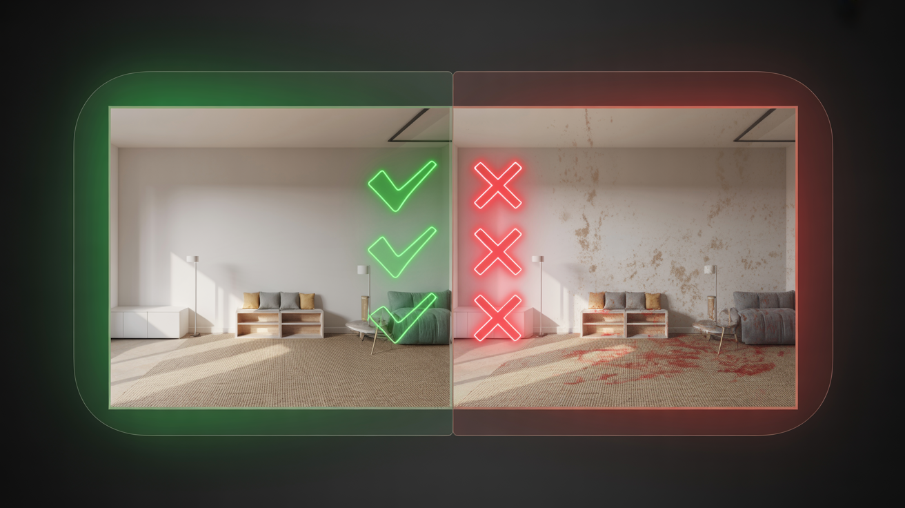 Landlord checking wall damage during a move-out inspection