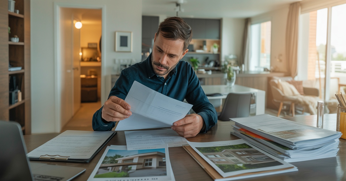 Landlord reviewing documents and photographs of a rental property
