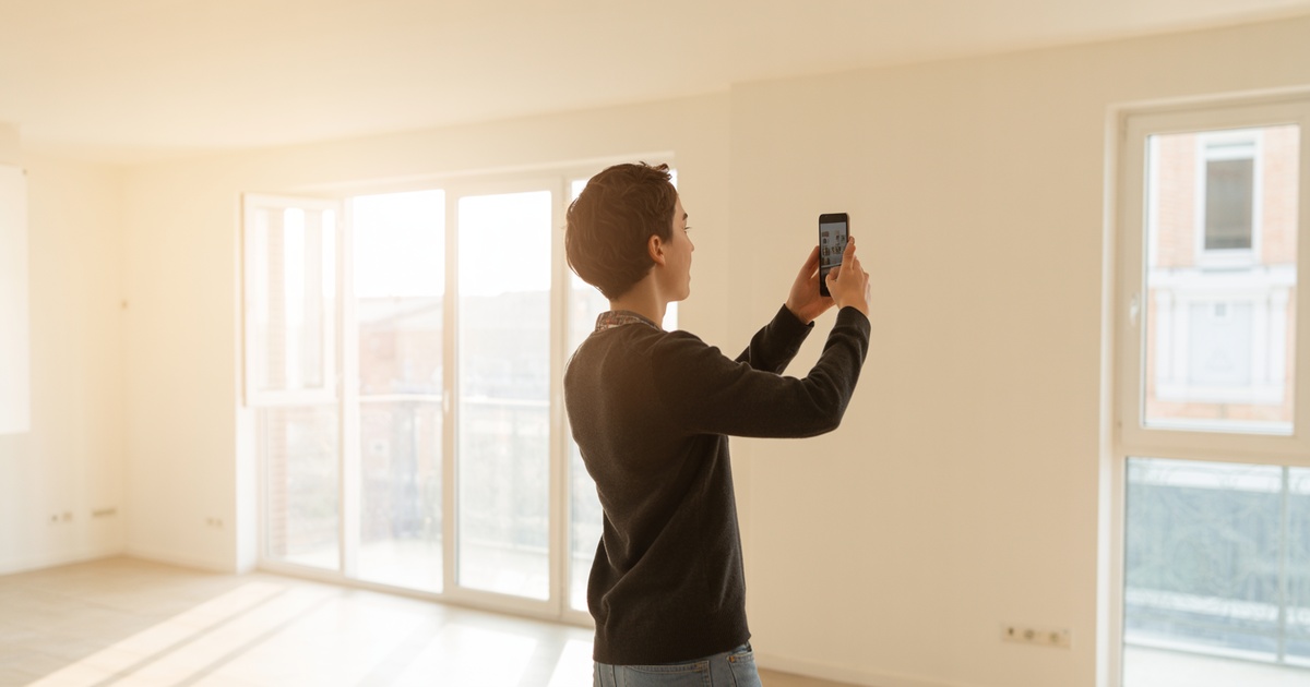 Tenant photographing the condition of an apartment with their smartphone at move-in